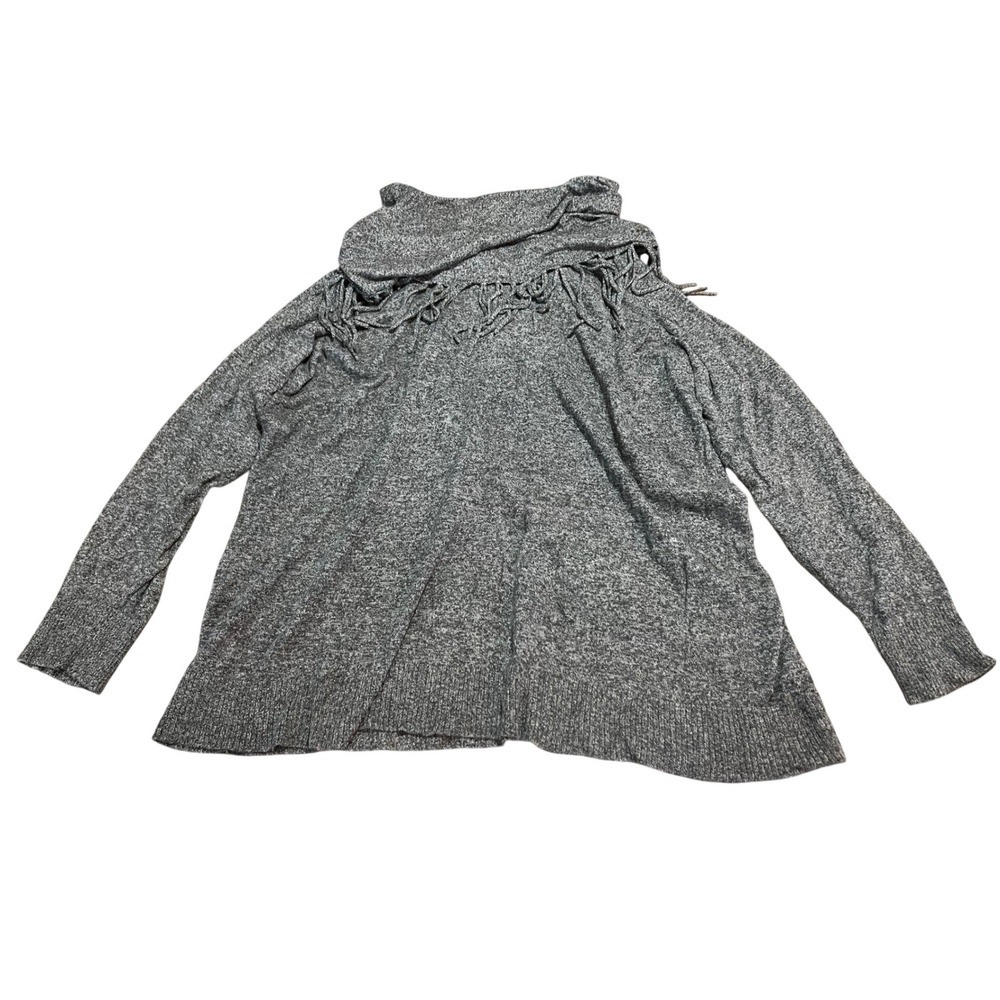 Chelsea & Theodore Woman Grey Cowl Neck Fringe Tassel Sweater Plus Size‎ 2X Wool
